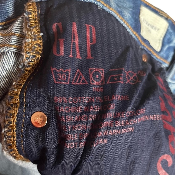 GAP Cone Denim High Rise Straight Crop Jeans Medium Indigo Wash Button Fly Sz 29 - Picture 8 of 11